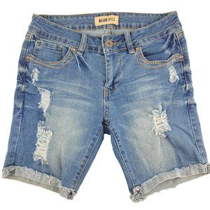 Women's Juniors Blue Spice Distressed Jean Shorts